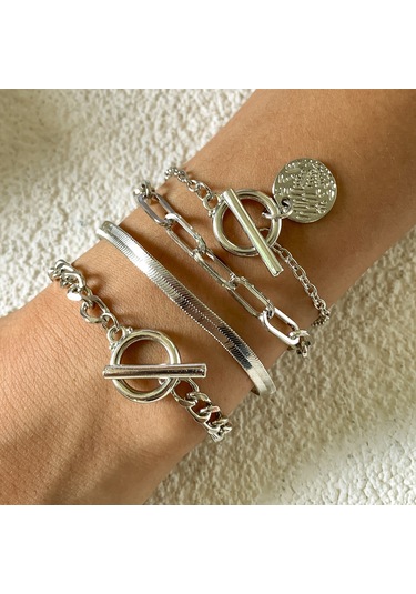 Takı Hip-hop Trendi Yılan Kemiği Zincir Bilezik Seti Retro Metal Ot Tokalı Etiket Bilezik Kadın Diğer