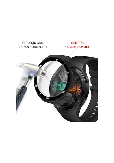 Huawei Watch Gt 2E Ekran Koruyucu Cam + Sert Pc Kasa Koruyucu