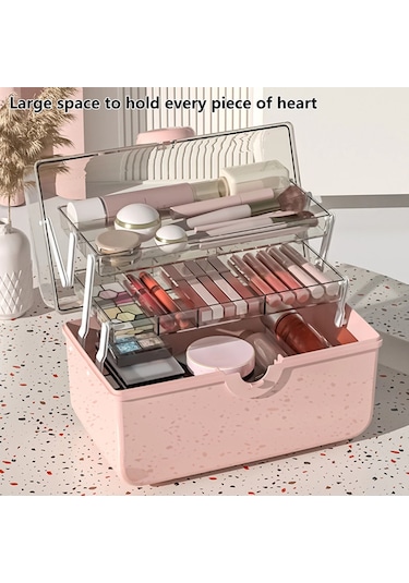 Sones Kozmetik Saklama Kutusu Plastik Anti-toz Şeffaf Masaüstü İlaç Kutusu L Pembe