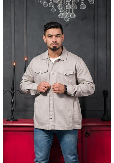 Advante Rahat Kalıp Kapak Ve Yan Cepli Astarsız Kanvas Baharlık Gömlek Taş