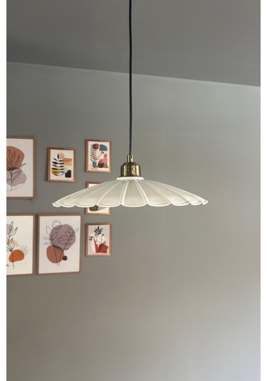 Risso Beyaz Metal Büyük Avize Yarım Lale Başlık Tekli Rustik Cafe Mutfak Modern Sarkıt Aydınlatma Beyaz