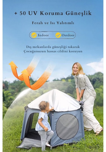 Kiwi Safari Çocuk-bebek Oyun Parkı Çadırı +50 Uv Korumalı,kolay Kurulum,alüminyum Sağlam Gövde - Latte