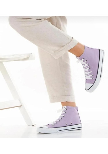 Bağcıklı Unisex Uzun Keten Ayakkabı-lila-122 Lila