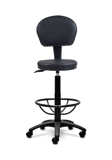 Ofiscombin Ofis Büro Döner Tekerlekli Amortisörlü Arkalıklı Sırtlı Yüksek Bar Taburesi Siyah 000008825