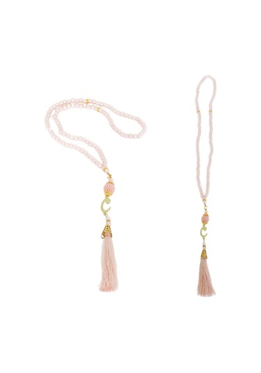 Şantuk Keseli Tafta Seccade Ve İnci Vavlı Tesbih Set , Taşınabilir Namaz Seti, Pudra