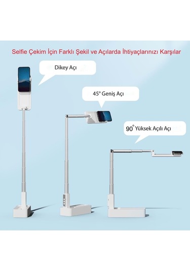 Plentiful Canlı Yayın Braketi Çok Fonksiyonlu Led Işıklı 360 Derece Kumandalı Selfie Telefon Standı