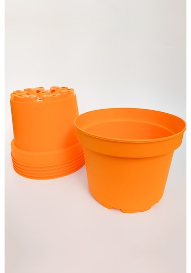 19 Cm Büyük Boy Saksı 2 Adet Turuncu Tekpar Dekoratif Plastik