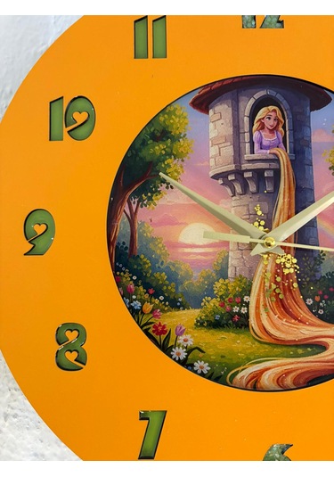 Kişiye Özel İsimli Çocuk Odası Duvar Saati Epoksi Dolgulu 35 Cm Masallar Serisi Turuncu
