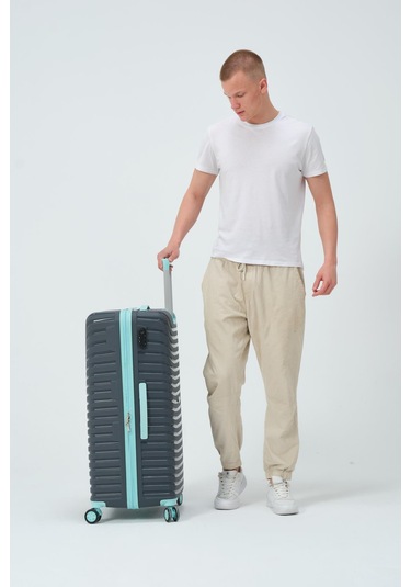 Keo-plus Gri-turkuaz Büyük Boy Silikon Kırılmaz Pp Valiz Gri - Turkuaz