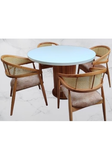 Masa Anıt 100 Cm Hasır Sandalye Takım Model Mdf Tabla Beyaz Renk El Yapım