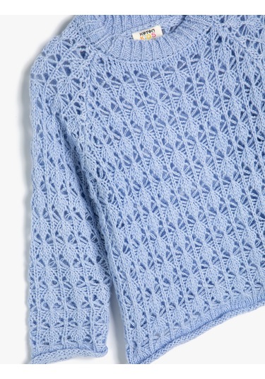 Koton Ajurlu Kazak Triko Yuvarlak Yaka Uzun Kollu Mavi 5wkg90027at Mavi