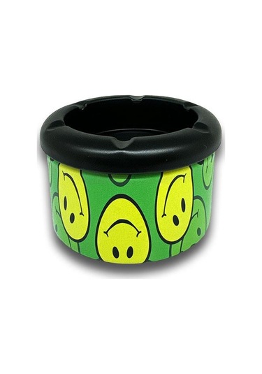 Smiley Desen Metal Mini Sigara Küllüğü Yeşil 8cm