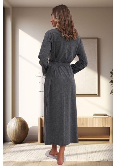 Mecit 1543 Bayan Füme Büyük Beden Uzun Kollu Uzun Sabahlık Füme