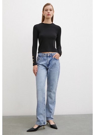 Kolu Düğmeli Bluz Siyah Siyah