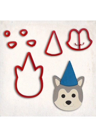 Doğum Günü Köpek-3 Detay Kurabiye Kalıp Seti 7 Parça KIrmızı