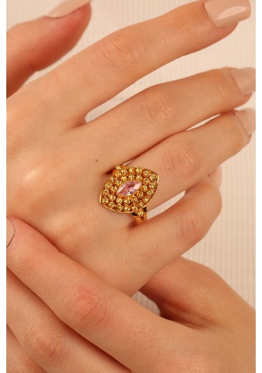 Çgkmücevherat Pembe Taşlı Dorikalı Altın Yüzük Drkp001 Gold
