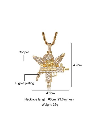 Hip Hop Buzlu Out Kübik Zirkonya Taş Bakır Guardian Melek Kolye Kolye Erkekler Kadınlar Ile 4mm Tenis Zincir Charm Takı Hediye Kolye Kolye Altın - Gümüş