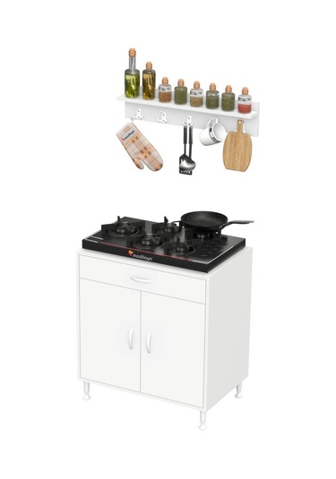 Modilayn Doqu Xxxl Set Ocak Altı Dolap 80x88x48 Cm, Çekmeceli, Kapaklı, Tüp Bölmeli Ve Baharat Raflı Beyaz