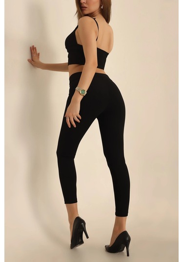 Vioshine Kadın Beli Lastikli Scuba Cırtlı Tayt-siyah Siyah