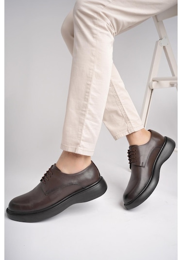 Muggo Smith Garantili Günlük Klasik Hakiki Deri Casual Rahat Ortopedik Kalın Taban Erkek Ayakkabı Kahverengı Kahverengi