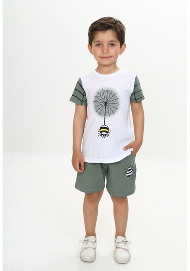 Toontoy Erkek Çocuk Örümcek Detay Baskılı Şortlu Takım Yeşil