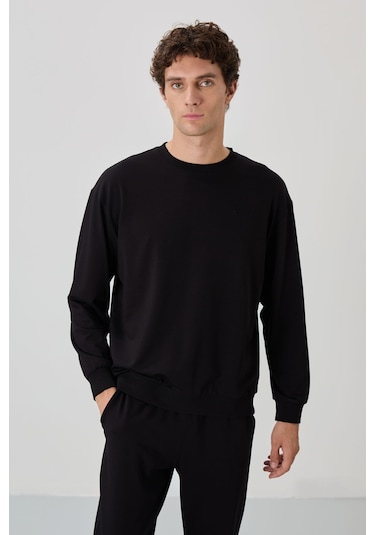 Tommy Life 85120 Casual O Yaka Lastik Paça Pamuklu Oversize Erkek Eşofman Takımı - Siyah