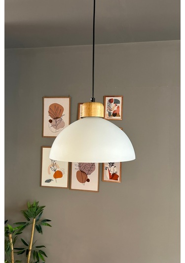 Perry Cam Tekli Avize Geniş Ahşap Beyaz Başlık Retro Sarkıt Lamba Restoran Salon Aydınlatma Beyaz