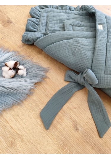 Ekru 4 Kat Müslin Bebek Battaniyesi %100 Pamuklu Doğal Organik Uyku Kundağı Hastane Çıkışı Yenidoğan Mint