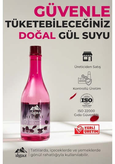Ilgaz Doğal Gıdaya Eklenebilir ve İçilebilir Gül Suyu 3 x 400 ML