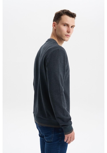 Arma Erkek Regular Fit Örme Selanik Kazak %65 Pamuk %35 Polyester, Karbon Fırçalı, Basic Bisiklet Yaka K30124699002 Gri