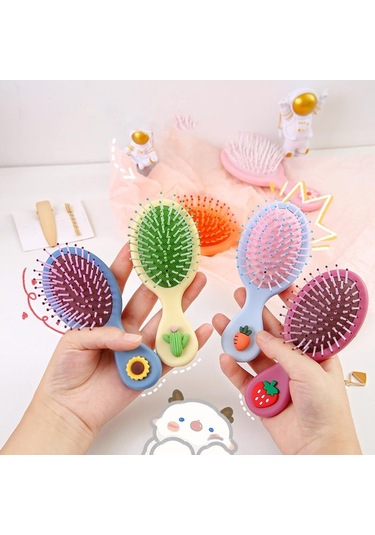 Adet Fırça Anti-statik Kaymaz Saplı Saç Tarak Kafa Baş Masaj Aleti Sevimli Mini Boyutlu Tarak Taşınabilir Kawaii Karikatür Tarak Saç Fırçası