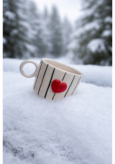1 Adet Çizgili Kalp Mug Çok Renk