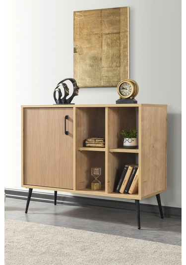 4110 Şile Metal Ayaklı Metal Kulplu 100 Cm Konsol - Tv Ünitesi - Yemek Odası Yunus - Safir Yunus - Safir