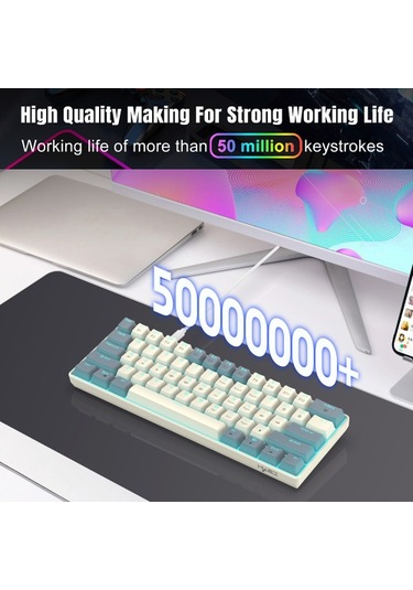 Kırmızı Anahtarlı Mekanik Klavye 61 Tuşlu Buz Mavisi Led Usb 2.0 Arm Core Tak Ve Çalıştır Oyun Ve Ofis İçin Kablolu Bilgisayar Klavyesi Ergonomik