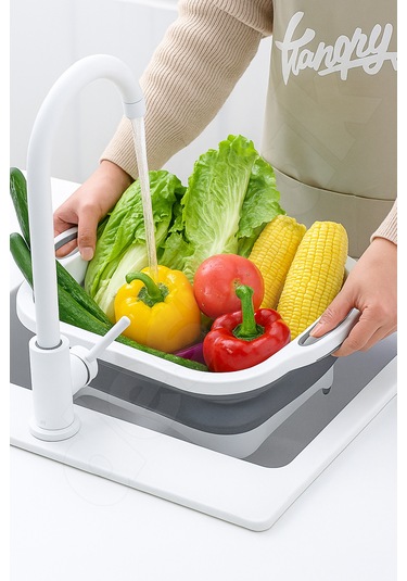 Katlanabilir Kesme Doğrama Tahtası - Yer Kaplamaz - Kamp Ve Mangala Uygun - Su Akıtma Tıpalı Beyaz - Gri