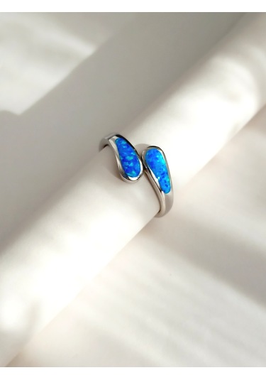 Gümüş Mavi Opal Damla Sarılan Free Tasarım Kadın Yüzük