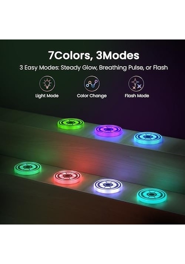 Geeksen 2 Adet Şarjlı Titreşim Sensörlü Led Araba Fincan Tutucu Lambası - 7 Renkli Degrade Araç İçi Dekorasyon Aydınlatma