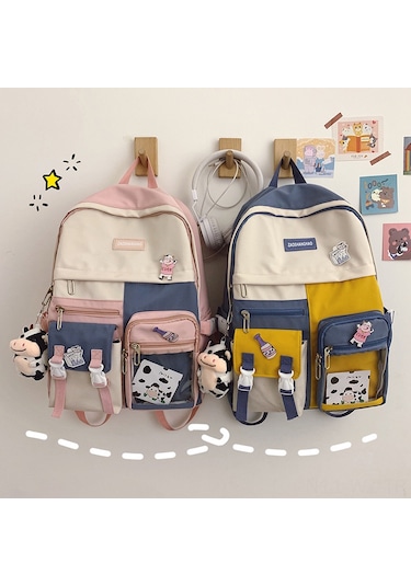 Wezone Şeffaf Sırt Çantası - Sevimli Anime Desenli Yumuşak Kız Çantası Mavi, Asılı Aksesuarlı MAvi