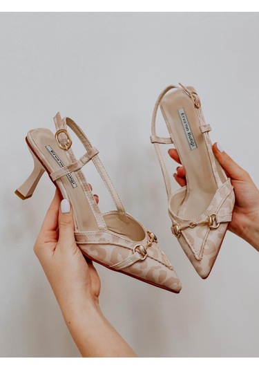 Ervanın Butiği Bej Leopar Moss Toka Detay Kadın Stiletto-3647
