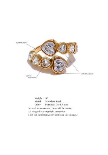 Beyaz Eetit Narin Kübik Zirkonya Kalp Paslanmaz Çelik Altın Rengi Ayarlanabilir Moda Açık Halka Yüksek Kaliteli Şık Charm Takı Beyaz