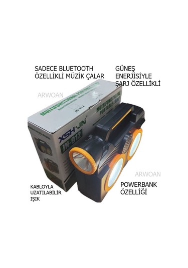 Arwoan Kabloyla Uzatılabilir Fener Sadece Bluetooth'la Çalışabilir Ses Bombası Siyah