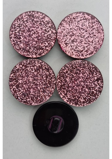 Büyük Boy Akrilik Simli Pembe Kaban Çeket Hırka Yelek Düğmesi 5 Adet