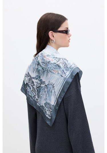 Manuka Desenli Saten Boyun Fuları Antrasit