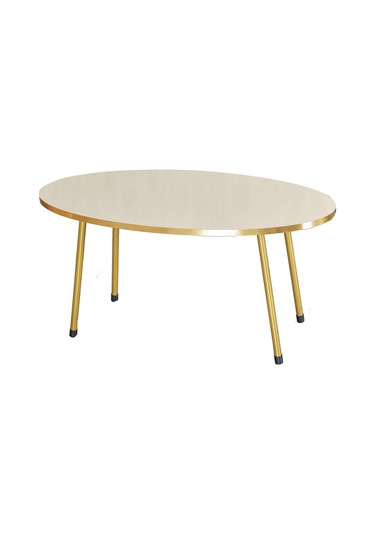 Orta Sehpa Krem Elips Metal Ayak Gold