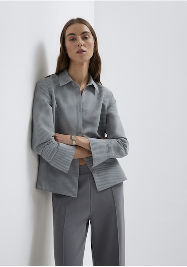 Mavi - Tencel Liyosel Karışımlı Çizgili Gömlek 1211374-88069 Yeşil
