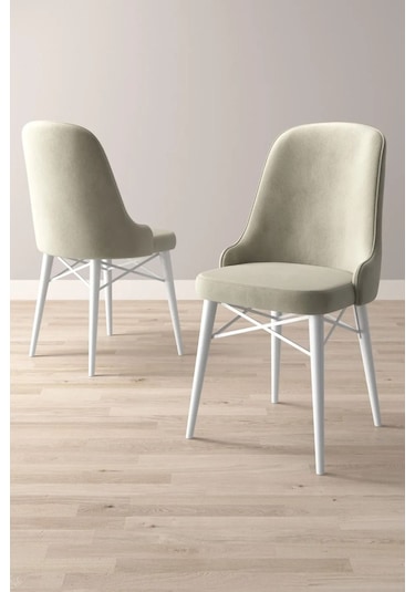 Nova Serisi, 6 Adet Krem Mutfak Sandalyesi, Beyaz Gürgen Ayak, 1. Sınıf Babyface Kumaş