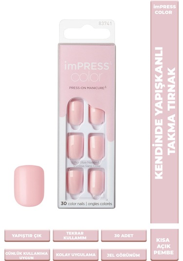 İmpress Color Kendinden Yapışkanlı Takma Tırnak Kısa Parlak Açık Pembe