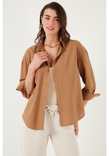 Lela Pamuklu Regular Fit Uzun Kollu Düz Bayan Gömlek Cf25S168305 Camel