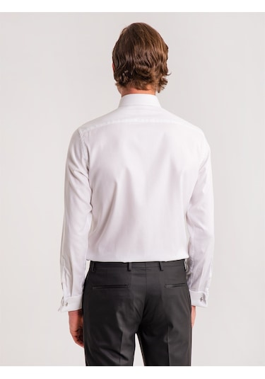Dufy Beyaz Erkek Slim Fit Brent Yaka Uzun Kol Gömlek - 58629 Beyaz