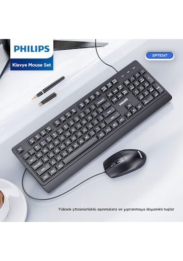 Philips Spt6247 Kablolu Türkçe Q Klavye Ve Mouse Seti Siyah